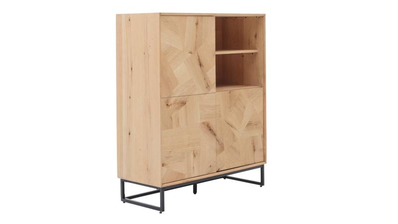 Roomio Highboard NO. 2002 in Eiche Echtholzfurnier natur / Front Patchwork-Design von Roomio