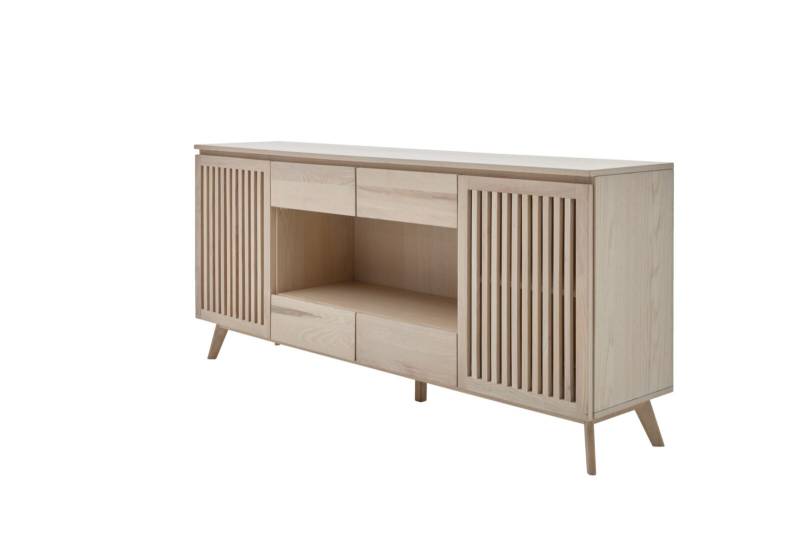 Roomio Sideboard NO. 2000 in Esche Echtholzfurnier, Fronten und Gestell massiv, weiß gewaschen von Roomio