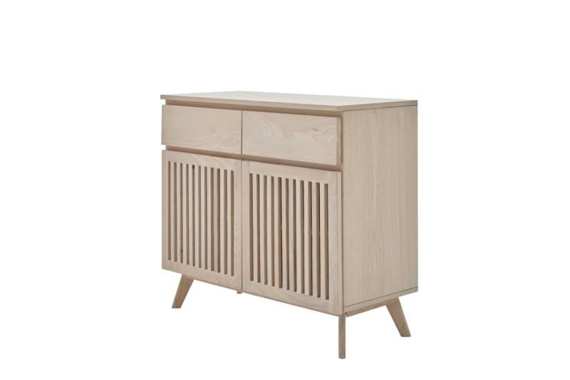 Roomio Sideboard NO. 2000 in Esche Echtholzfurnier, Fronten und Gestell massiv, weiß gewaschen von Roomio
