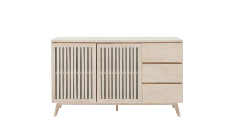 Roomio Sideboard NO. 2000 in Esche Echtholzfurnier, Fronten und Gestell massiv, weiß gewaschen von Roomio