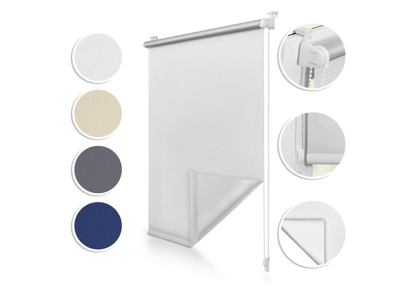 Rollo Thermo-Rollo, Roomy, verdunkelnd, Klemmbar, Anschraubbar, freihängend, Klemmbar, Anschraubbar, Klemmfix ohne Bohren Verdunkelungsrollo Hitzeschutzrollo Sichtschutz, verdunkelnd, abdunkelnd, verstellbare Klemmträger, freihängend, Thermo-Funktion, Bedienseite frei wählbar (vormontierter Kettenzug kann links oder rechts montiert werden), Stoff 4 cm schmaler als Bestellbreite, Länge bis 150 cm abrollbar, Alternative Montageart für Wand und Decke Rollo Thermo-Rollo, Roomy, verdunkelnd, Klemmbar, Anschraubbar, freihängend, Klemmbar, Anschraubbar, Klemmfix ohne Bohren Verdunkelungsrollo Hitzeschutzrollo Sichtschutz, verdunkelnd, abdunkelnd, verstellbare Klemmträger, freihängend, Thermo-Funktion, Bedienseite frei wählbar (vormontierter Kettenzug kann links oder rechts montiert werden), Stoff 4 cm schmaler als Bestellbreite, Länge bis 150 cm abrollbar, Alternative Montageart für Wand und Decke von Roomy