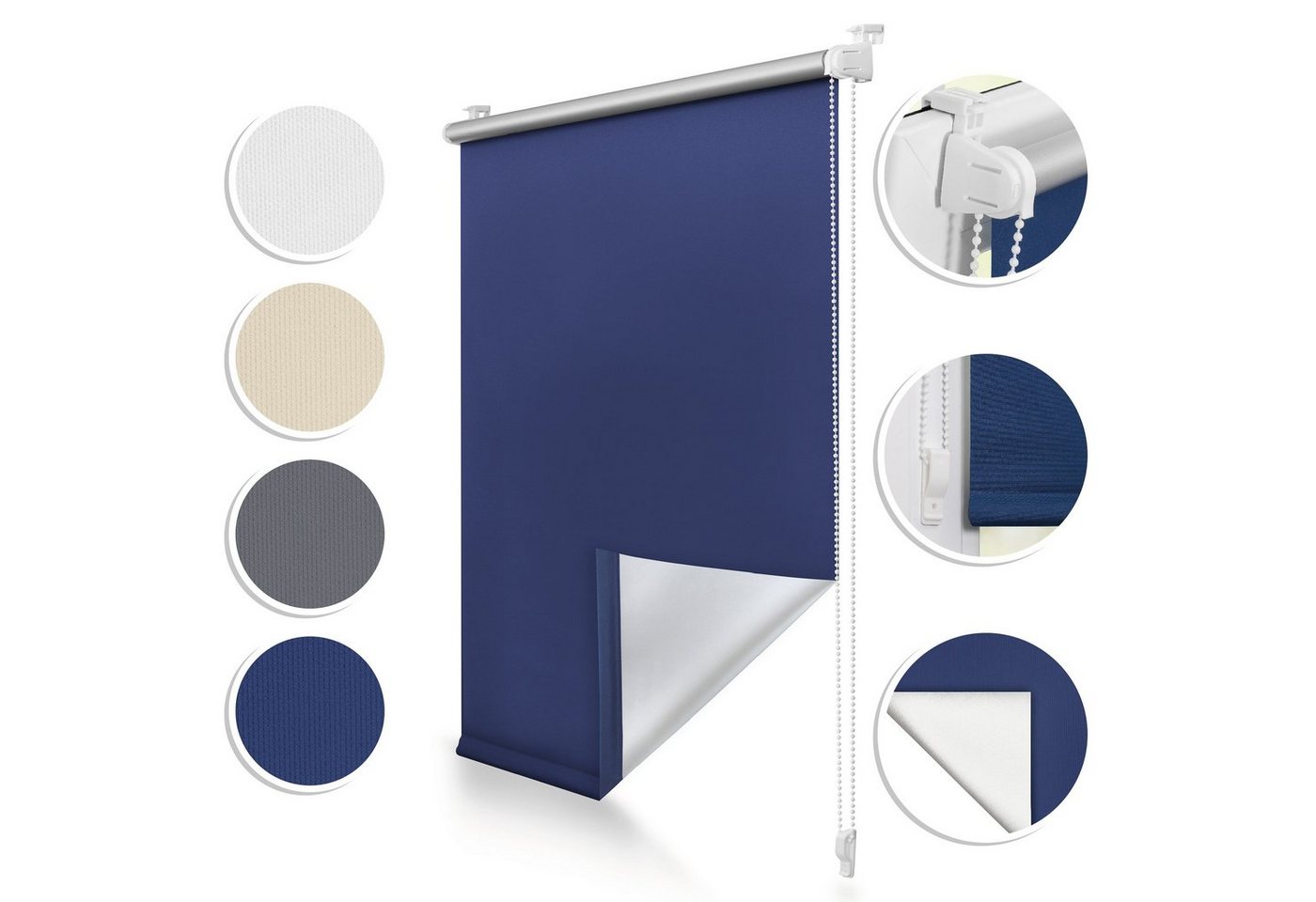 Rollo Thermo-Rollo, Roomy, verdunkelnd, Klemmbar, Anschraubbar, freihängend, Klemmbar, Anschraubbar, Klemmfix ohne Bohren Verdunkelungsrollo Hitzeschutzrollo Sichtschutz, verdunkelnd, abdunkelnd, verstellbare Klemmträger, freihängend, Thermo-Funktion, Bedienseite frei wählbar (vormontierter Kettenzug kann links oder rechts montiert werden), Stoff 4 cm schmaler als Bestellbreite, Länge bis 150 cm abrollbar, Alternative Montageart für Wand und Decke Rollo Thermo-Rollo, Roomy, verdunkelnd, Klemmbar, Anschraubbar, freihängend, Klemmbar, Anschraubbar, Klemmfix ohne Bohren Verdunkelungsrollo Hitzeschutzrollo Sichtschutz, verdunkelnd, abdunkelnd, verstellbare Klemmträger, freihängend, Thermo-Funktion, Bedienseite frei wählbar (vormontierter Kettenzug kann links oder rechts montiert werden), Stoff 4 cm schmaler als Bestellbreite, Länge bis 150 cm abrollbar, Alternative Montageart für Wand und Decke von Roomy