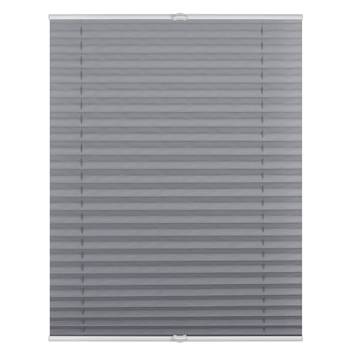 ROOMY Plissee Klemmfix, verspannt, Blickdicht, Sichtschutz Sonnenschutz Jalousie Grau, 100 cm x 130 cm (B x L) von ROOMY