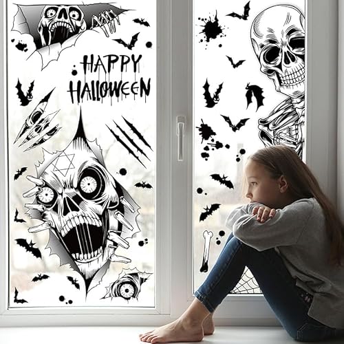 Fensteraufkleber für Halloween - Geister, Fledermäuse und Spinnennetze für gruselige Fensterdekoration, K von Roontin