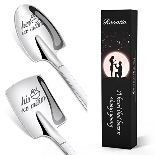 Hochzeitstag Geschenke für Sie und Ihn, Eislöffel, Edelstahl Kaffeelöffel 2 Stück Set Weihnachten Valentinstag Hochzeit Geschenke für Paare Liebhaber-2 von Roontin