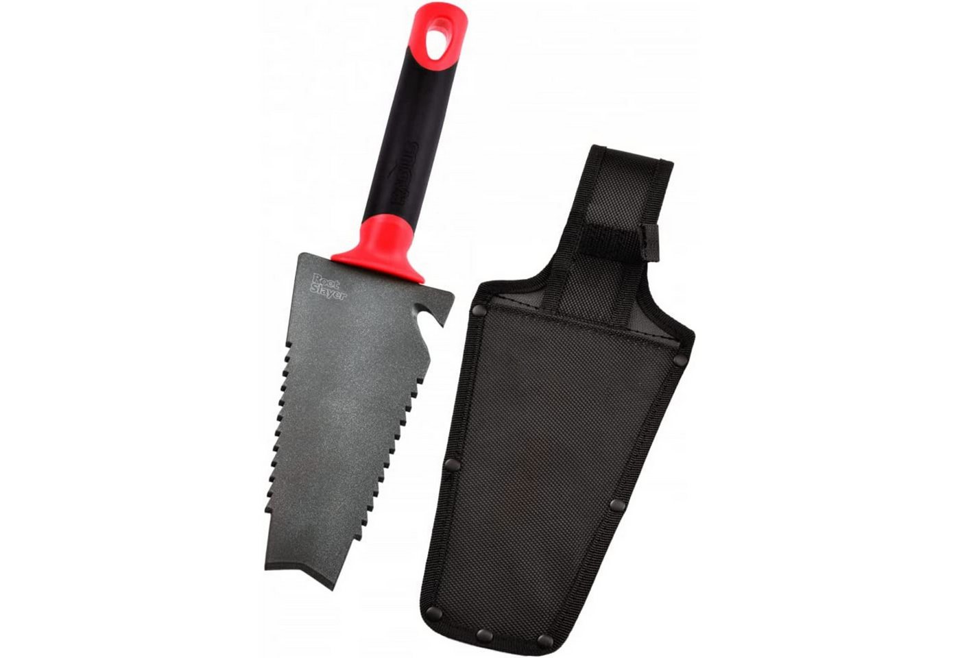 Root Slayer® Blumenkelle Radius Handschaufel, (Spar-Set, 1 St., V Klinge mit Zähnen zum Schneiden der Wurzeln), Pflanzkelle, Gartenschaufel multifunktional aus Kohlenstoffstahl von Root Slayer®
