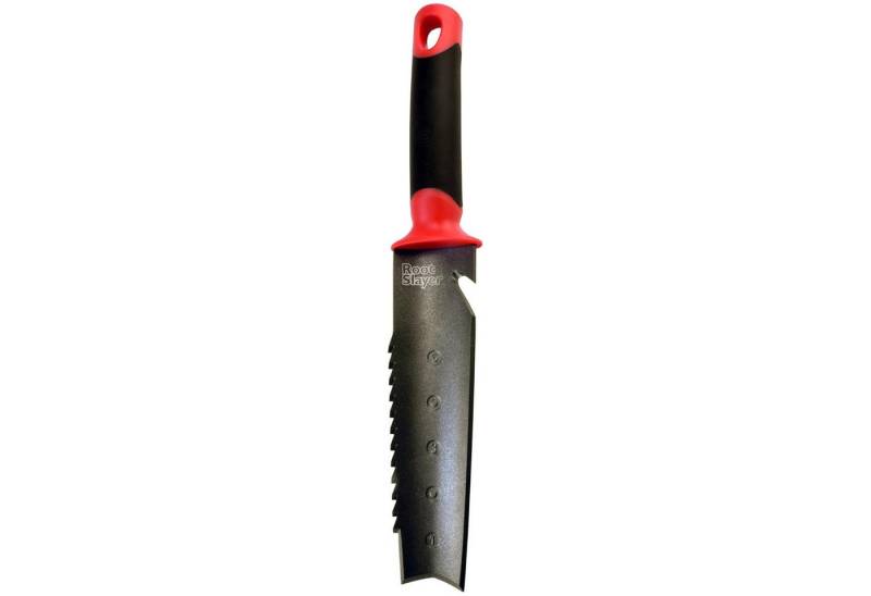 Root Slayer® Pflanzkelle Radius Unkrautjäter, (Spar-Set, 1 St., V Klinge mit Zähnen zum Schneiden der Wurzeln), Wurzel Erdmesser, Bodenmesser multifunktional aus Kohlenstoffstahl von Root Slayer®
