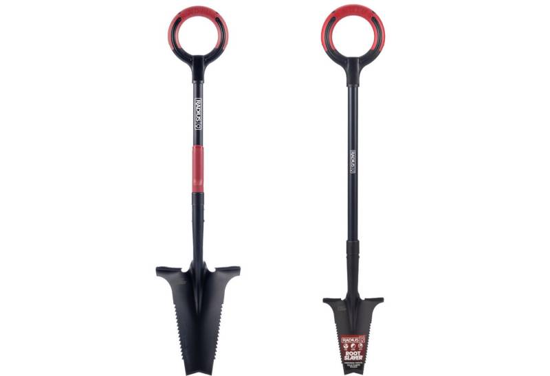 Root Slayer® Spaten 2.0 Radius Pro Wurzelspaten Mehrzweckschaufel, (Spar Set, 2-St., Wurzelspaten + Beetspaten), Multifunktionsspaten, Klinge mit Zähnen zum Schneiden der Wurzeln von Root Slayer®