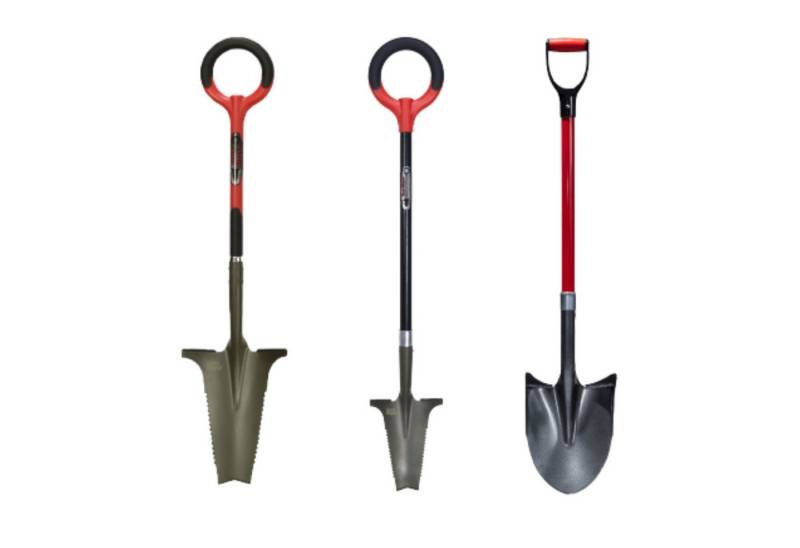 Root Slayer® Spaten Radius Wurzelspaten Mehrzweckschaufel, (Spar Set, 3-St., Wurzelspaten + Beetspaten + Gartenschaufel), Multifunktionsspaten, Klinge mit Zähnen zum Schneiden der Wurzeln von Root Slayer®