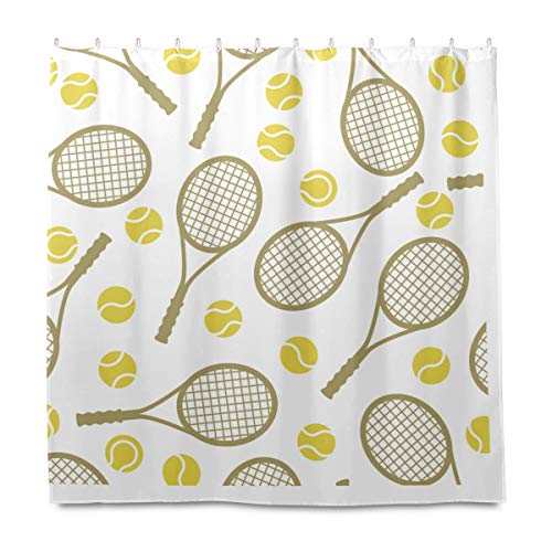 Rootti Cartoon Funny Tennis Schläger Duschvorhang Polyestergewebe Wasserdicht Schimmelresistent Badezimmer Vorhänge mit gratis Haken Vorhang Set Home Decor 60W X 72L Zoll (152 x 182 cm) von Rootti