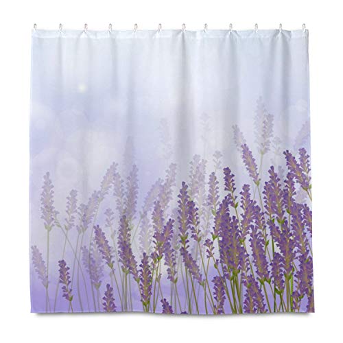 Rootti Duschvorhang Blumen Lavendel Muster Badezimmer Vorhänge Polyester Stoff Wasserdicht Schimmelresistent Mit Gratis Haken Vorhang Home Decor 72 X 72 Zoll (182 X 182 cm) von Rootti