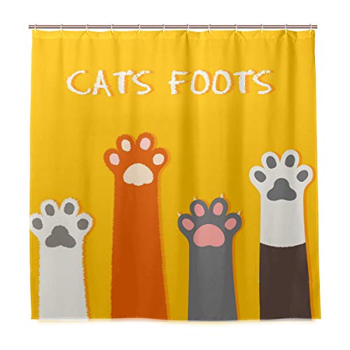 Rootti Duschvorhang mit Katzenpfotenmuster, Polyester, wasserdicht, schimmelresistent, mit gratis Haken, 167 x 182 cm von Rootti