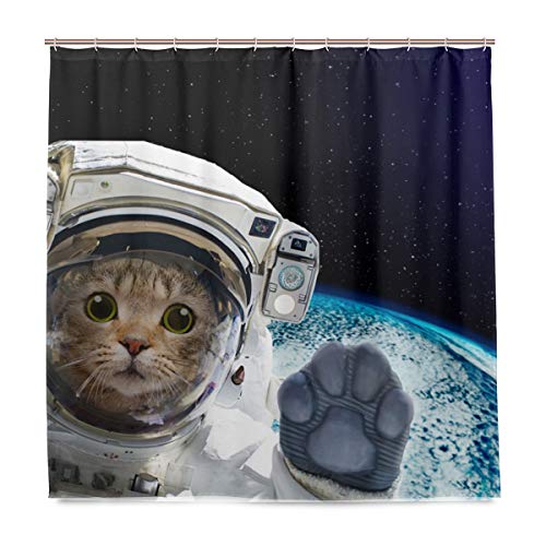 Rootti Katze Astronaut Duschvorhang Badezimmer Vorhänge Polyestergewebe Wasserdicht Schimmelresistent mit gratis Haken Vorhang Home Decor 66 X 72 Zoll (167 x 182 cm) von Rootti