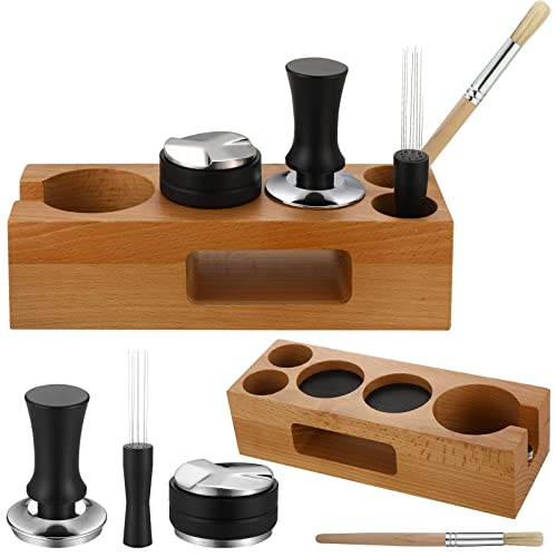 Roowest 5 Pack 54mm Espresso Zubehör Kit Holz Tamper Station Kaffee Verteiler Rührer Stopfmatte mit Bürste, Mehrzweck-Werkzeuge für Bar Home Office von Roowest