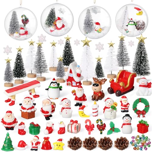 Roowest 96 Stück Miniatur-Ornamente für Schneekugel-Set, DIY-Weihnachtsdorf-Dekoration, Weihnachtsfiguren, Mini-Ornamente mit Schneemann, Rentier, Weihnachtsmann, Schneeflocke (Weiß, Grün, Silber) Roowest 96 Stück Miniatur-Ornamente für Schneekugel-Set, DIY-Weihnachtsdorf-Dekoration, Weihnachtsfiguren, Mini-Ornamente mit Schneemann, Rentier, Weihnachtsmann, Schneeflocke (Weiß, Grün, Silber) von Roowest