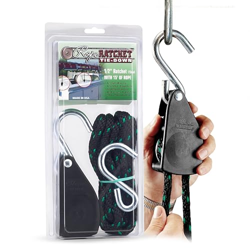 Rope Ratchet Strapazierfähiger 1,27 cm Hebezeug mit Feststellrolle, Verstellbarer Aufhänger für Wachstumslichter, Vordächer, Kajaks, 4,8 m geflochtenes Polypropylen-Seil, 227 kg Kapazität, ideal für Rope Ratchet Strapazierfähiger 1,27 cm Hebezeug mit Feststellrolle, Verstellbarer Aufhänger für Wachstumslichter, Vordächer, Kajaks, 4,8 m geflochtenes Polypropylen-Seil, 227 kg Kapazität, ideal für von Rope Ratchet