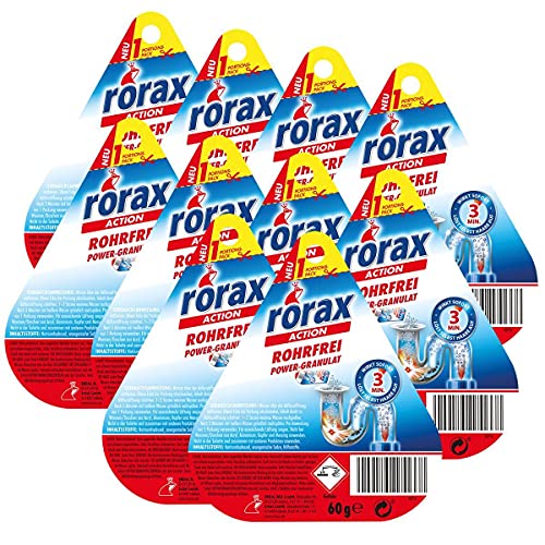 10x rorax Rohrfrei Power-Granulat Portionspack 60g - Wirkt sofort & löst selbst Haare auf von Rorax