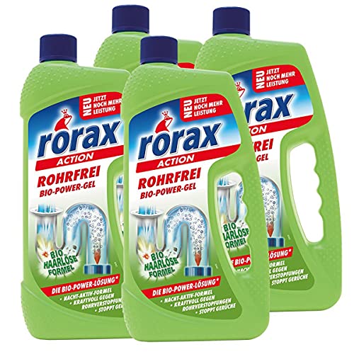 4x rorax Rohrfrei Bio-Power-Gel 1 Liter - Löst selbst Haare auf von Rorax