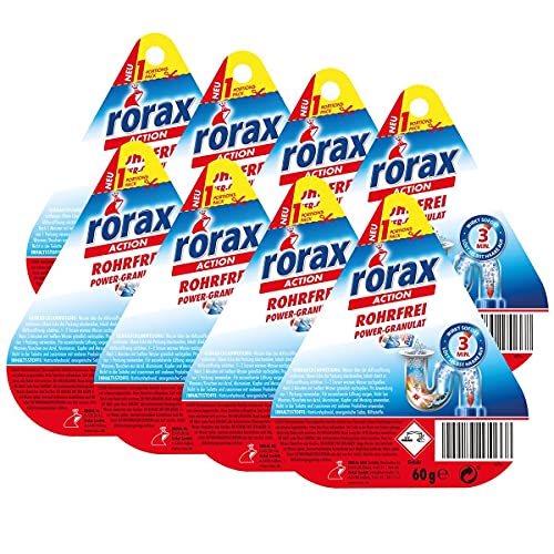 8x rorax Rohrfrei Power-Granulat Portionspack 60g - Wirkt sofort & löst selbst Haare auf von Rorax