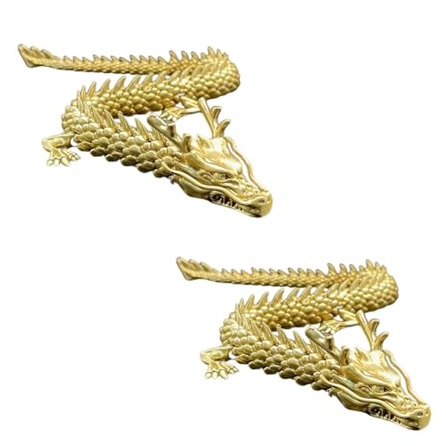 Rordigo 2 StüCk Goldener Drache mit Beweglichen Gelenken, Chinesisches Tierkreiszeichen Drache, Sammelfiguren, Tischdekoration, Ornament, 3D-Drachenstatue von Rordigo