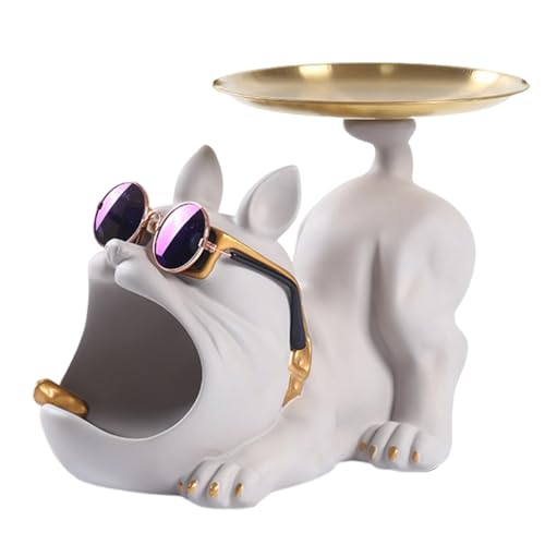 Rordigo Cool Bulldog Crafts Hundebutler Aus Kunstharz mit Tablett für Schlüsselhalter, Aufbewahrung Von Schmuck, Tierzimmer, Heimdekoration, Statue, Einfach zu Bedienen, 16 X 20 X 16 cm von Rordigo