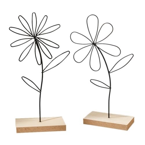 Rordigo Metallblumen-Ständer Blumen Metall Schwarz Holzfuß Dekoration für Zuhause, Einfach zu Verwenden, Feine Verarbeitung von Rordigo