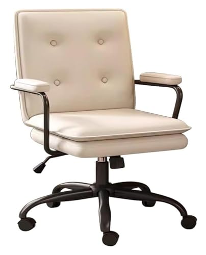 RoroCove Bürostuhl,Computerstuhl, Chefsessel mit hoher Rückenlehne, Lederarmlehne und neigbarer Rückenlehne, Computer-Schreibtischstuhl(Beige,Black Legs) von RoroCove