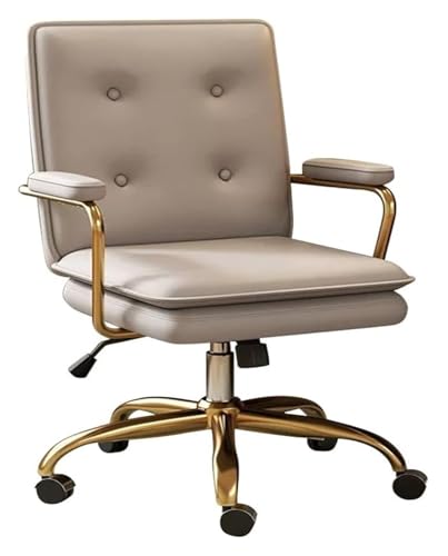 RoroCove Bürostuhl,Computerstuhl, Chefsessel mit hoher Rückenlehne, Lederarmlehne und neigbarer Rückenlehne, Computer-Schreibtischstuhl(Light Grey,Gold Legs) von RoroCove