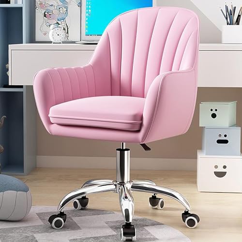 RoroCove Bürostuhl,Computerstuhl, Niedlicher Heimbürostuhl aus Samt mit Armlehnen, bequemer moderner Schreibtischstuhl, drehbarer Schminkstuhl mit Rädern(Pink) von RoroCove