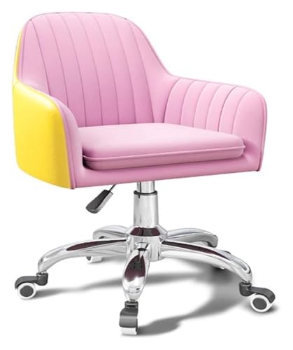 RoroCove Bürostuhl,Computerstuhl, Stuhl Home-Office-Stuhl Gepolsterter Drehstuhl Computer-Arbeitsstuhl Verstellbarer Schreibtischstuhl mit Lenkrollen(Pink+Yellow) von RoroCove