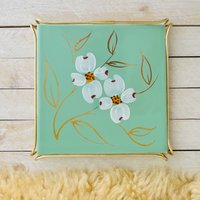 Mintfarbener Vintage Blumenständer/Blumenstand Blumenvase Gold Und Weiß von OrangeBlossomVntg