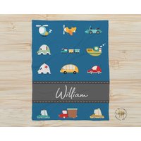 Personalisierte Baby Name Decke, Baby-Dusche-Geschenk, Blumen Mädchen Junge Spielzeug Autos von Rosanbella