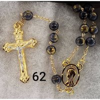 Handgemachter Rosenkranz, 8 Mm Grau Mit Goldbemalung Bergjade Perle von RosaryGuyStore