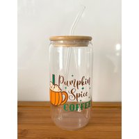 Trinkglas | Glasbecher Pumpkin Spice Herbst Libbey-Glas Bambusdeckel Mit Strohhalm Glas Can von RosasUniqueHandcraft