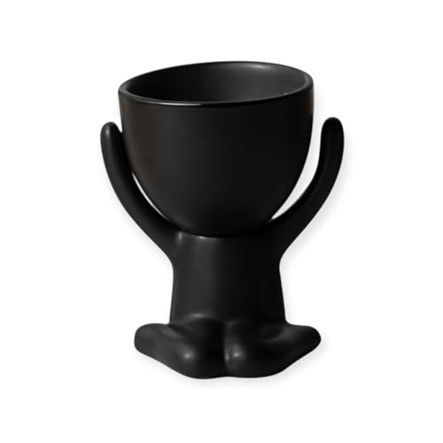 Blumentopf Figur Mensch – Lustiger Übertopf mit Gesicht & Armen – Sukkulenten Pflanzgefäß – Deko für Wohnzimmer, Büro, Badezimmer, Garten und Balkon – Geschenkidee für Pflanzenfreunde (Schwarz-A) von Rosberger Pflaster