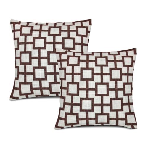 Home Brilliant Kissenbezüge, 20 x 20 cm, Braun, geometrische Quadrate, Leinen, für den Außenbereich, dekorative Leinenkissenbezüge, Kissen für Zuhause, Sofa, Couch, 20 x 20 cm von Roscan