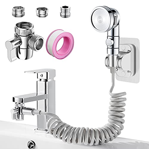 Roscid Handbrause für Waschbecken mit Schlauch 2M, Waschbecken-duschkopf, Handbrause-set, 3 Modus Duschkopf mit Schlauch und Halterung, Waschbeckenbrause zum Haarewaschen, Grau von Roscid