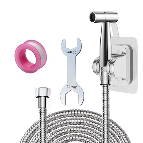 Bidet Handbrause Set, Roscid Edelstahl Waschbecken Dusche Bidet Toilettensprühgerät JET Modu - Starke Strömungen - mit 2M Brauseschlauch G1/2 und Wandhalterung und Zubehör, Silber von Roscid