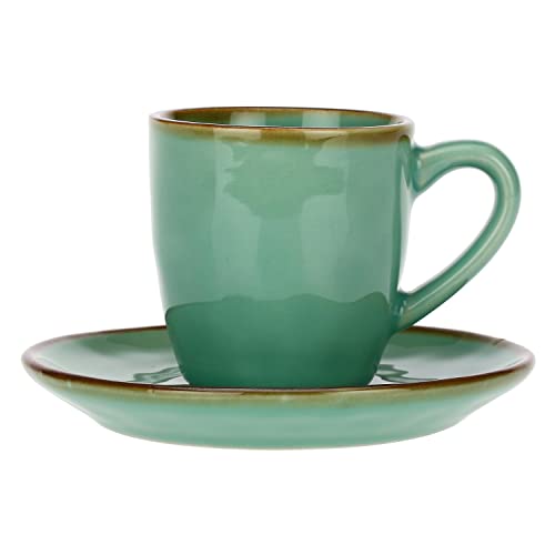 Espressotasse mit Untertasse Espresso Tasse Concerto Verde Acqua Grün Steingut bunt Italien Retro Style 90 ml von Rose & Tulipani