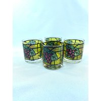 Buntglas-Trinkgläser, Trauben-Trinkgläser, Bar Ware, Whisky -/Saftgläser, Vintage-Gläser von RoseArborVintage