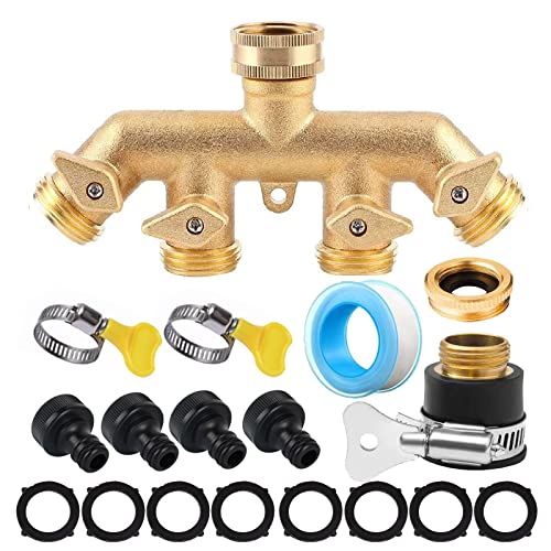 RoseFlower 4 Wege-Ventil Wasserverteiler aus Messing, Garten Schlauch Rohr Splitter Wasserhahn Verteiler 3/4" - Gartenschlauch Anschluss Wasserhahn Adapter für Garten, Bewässerung, Waschen Haustieren von RoseFlower
