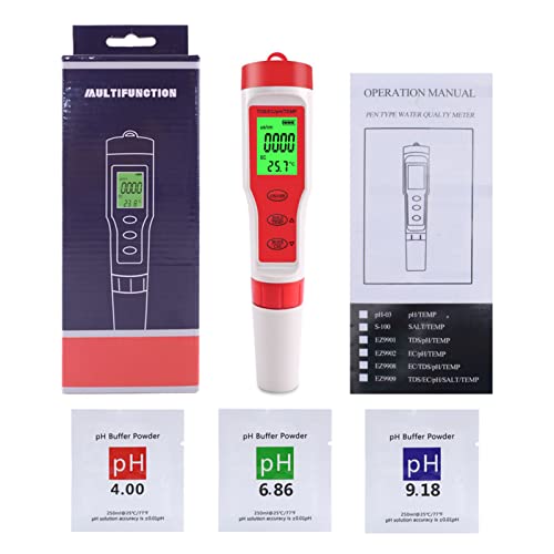 RoseFlower Digitales PH Messgerät Mit Hintergrundbeleuchtung, 4 in 1 TDS/EC/PH/Temperaturmesser Digitaler Wasserqualität Monitor Tester Messgerät für Pools, Trinkwasser, Trinkwasser, Aquarium, Spas von RoseFlower