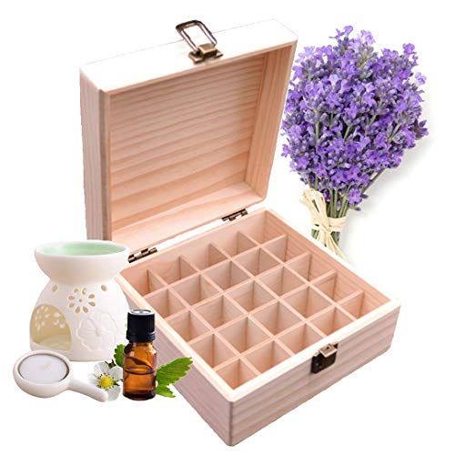 RoseFlower Holz Ätherisches Öl Organisator Behälter Duftöle Display Ständer, 25 Löcher Aufbewahrungsboxen Raumdüftezubehör Koffer für Nagellack, Duftöle, Kosmetik, Duftöldiffusoren und Lippenstift von RoseFlower