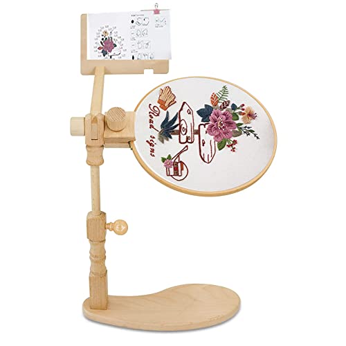 RoseFlower Kreuzstich Ständer Stickrahmen Holz Drehbarer Stickständer für Tisch Embroidery Hoop Stand Kreuzstichrahmen Einstellbare Nähwerkzeuge, DIY Handwerk Stickerei Nähen Werkzeuge #4 von RoseFlower