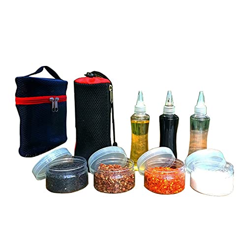 RoseFlower Outdoor Gewürzgläser Set, Set of 6 Stück Tragbar Plastik Gewürzbehälter Camping BBQ Gewürz Flaschen Set mit Reisetasche - 100/150ml - zur Salz Pfeffer Kräuter- & Gewürze Aufbewahrung von RoseFlower