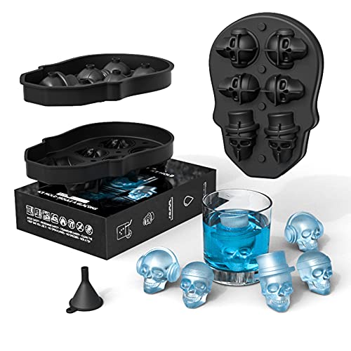 RoseFlower Silikon Eiswürfelform Totenkopf, 3D Totenkopf Silikon Eiswürfel, Eiswürfelformen Silikon mit Deckel, Schädel Schokolade Silikonform für Cocktails, Longdrinks, Whiskey und Halloween von RoseFlower