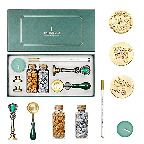 Rose Flower Wachs Siegel Stempel Kit, Wachssiegel Stempel Vintage Siegelwachs Set, Komplettes Wachssiegel Kit mit Kerzen Stempel Löffel,Geschenkset für Hochzeitseinladungen Und Weihnachtsgrußkarten von RoseFlower