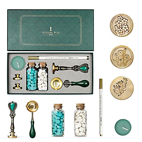 Wachsstempel Set, Retro Wachssiegel Stempel Europäische Retro Wachssiegel Set mit 1 Schmelzlöffel, 3 Personalisiert Stempel, für Einladungskarten, Hochzeit Umschlag Briefkopf Weihnachts Geschenk#7 von RoseFlower