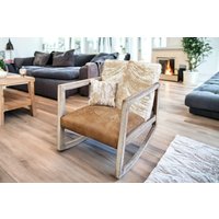 Echtes Rindsleder Und Leder Schaukelstuhl Tan Weiß/Sessel von RoseMayeDecor