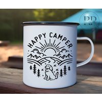 Emaille Camping Becher, Glücklicher Camper Mit Meinem Hund, Lustiges Trinken, Geschenk, Camper, Camp Liebhaber, Naturliebhaber, Wanderliebhaber von RosePeriwinkle